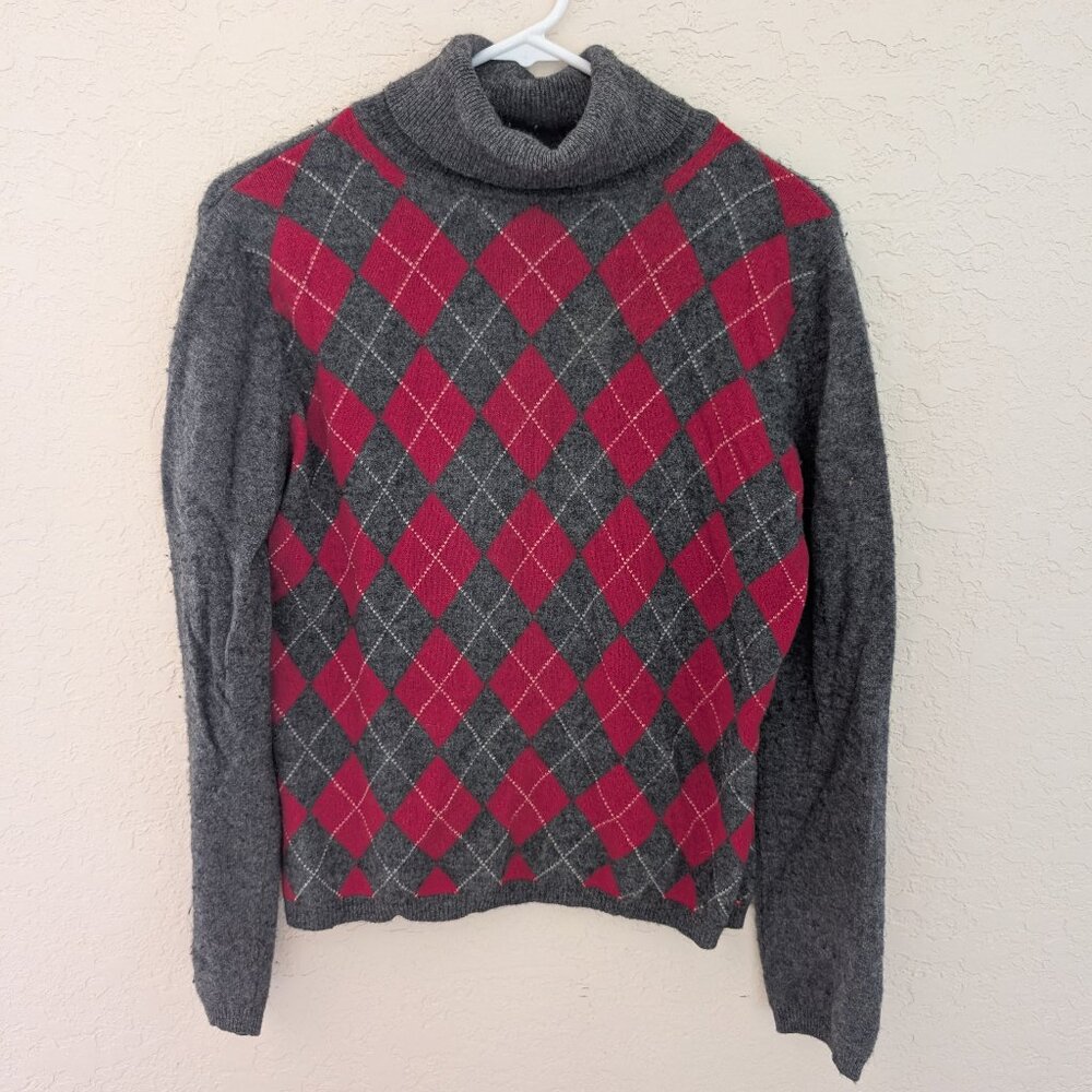 Apt. 9 100% Cashmere Argyle Turtleneck Grandpa Sweater Size L